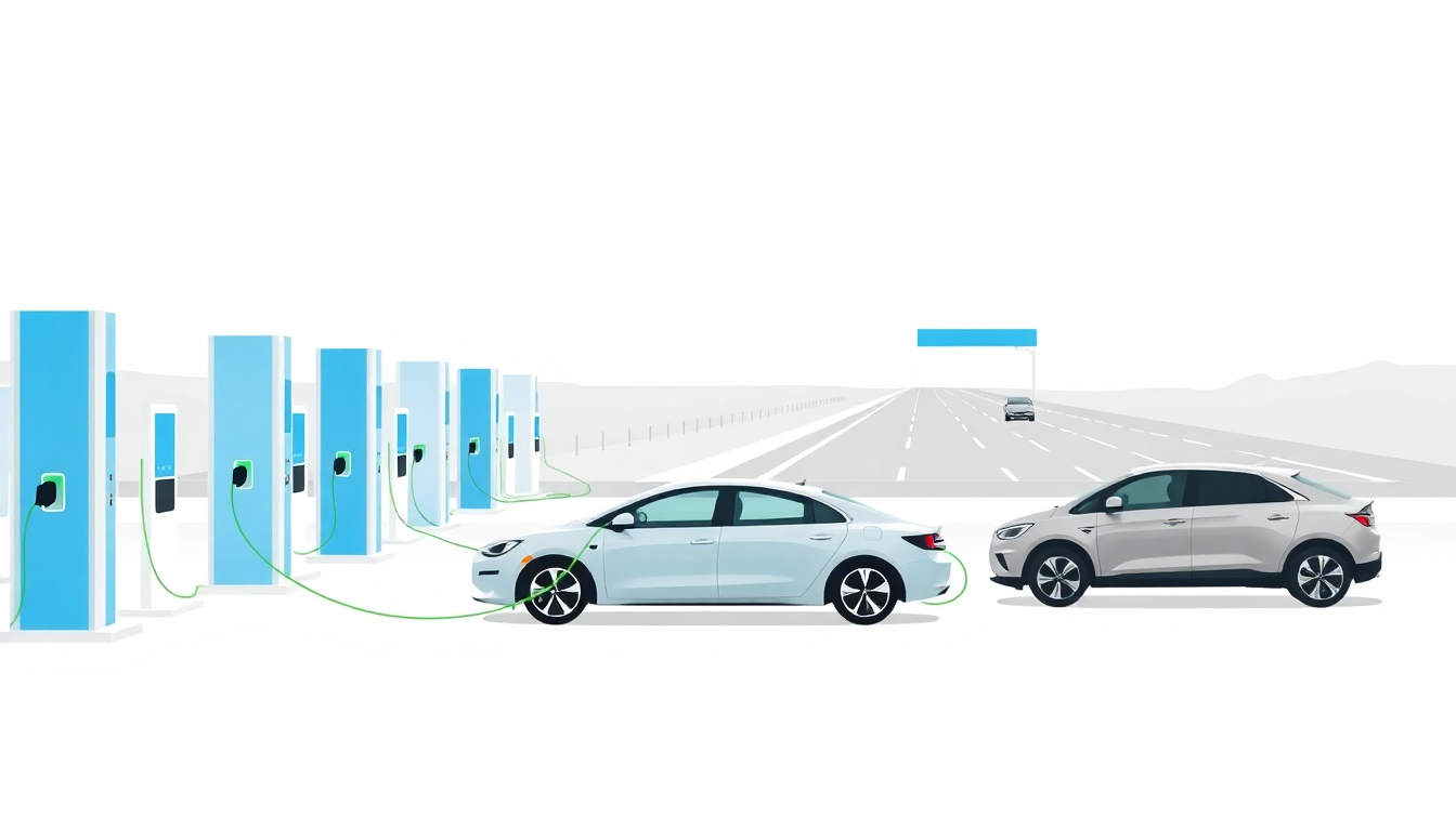 e-pit 초급속 등록 출력 260kW 주력과 고속도로 휴게소 19개소 배치를 보여주는 전기차 급속 충전 장면